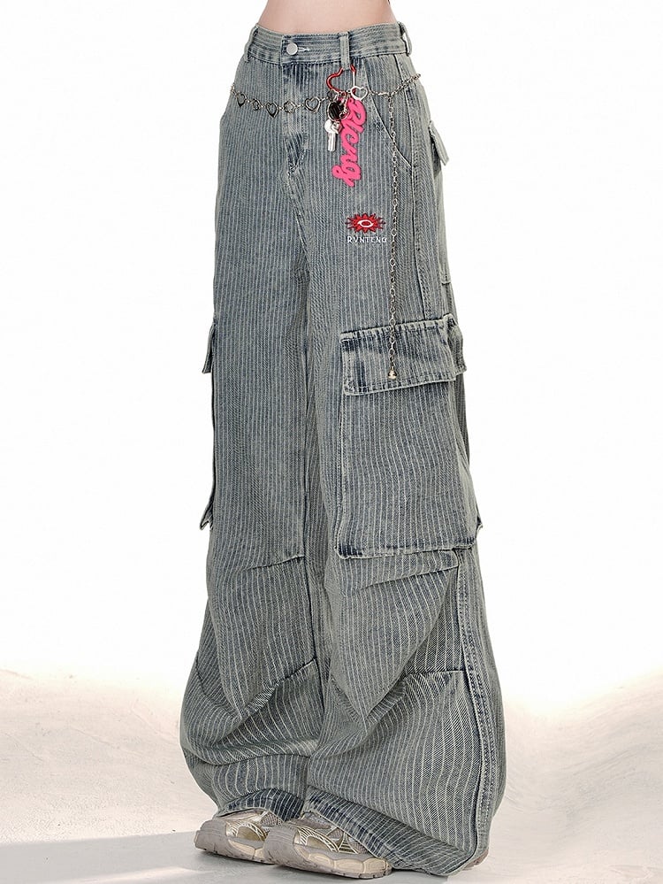 Cargo Relaxed-Fit Cordhose mit weitem Bein und Taschendesign Blau