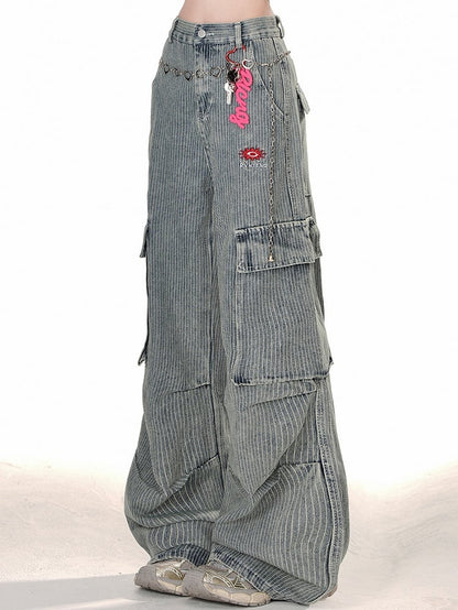 Cargo Relaxed-Fit Cordhose mit weitem Bein und Taschendesign Blau