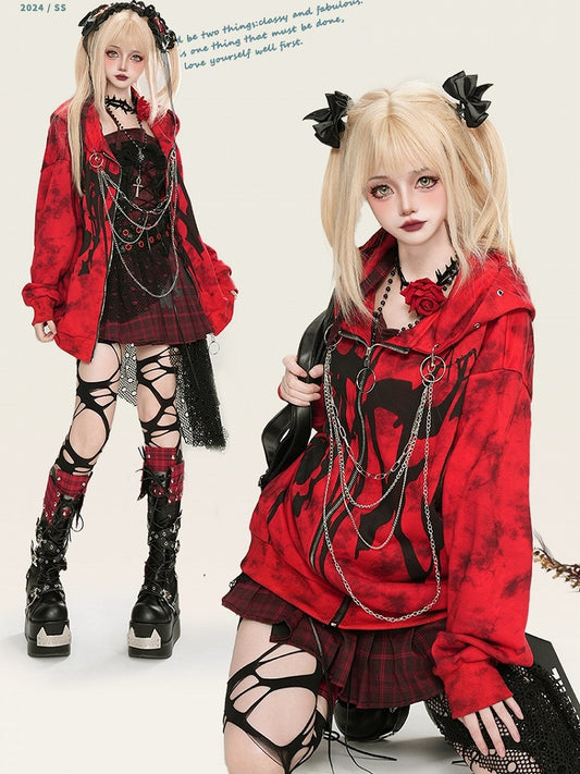 Punk Red Letters Chain Design Kapuzenjacke