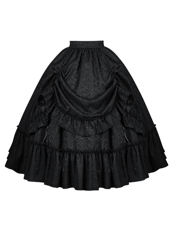 Drawstring Lolita Black Detail Long Skirt Gothic