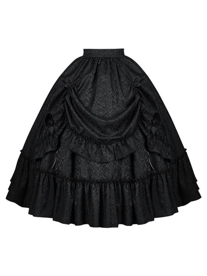 Drawstring Lolita Black Detail Long Skirt Gothic