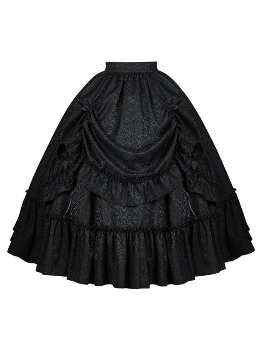 Drawstring Lolita Black Detail Long Skirt Gothic