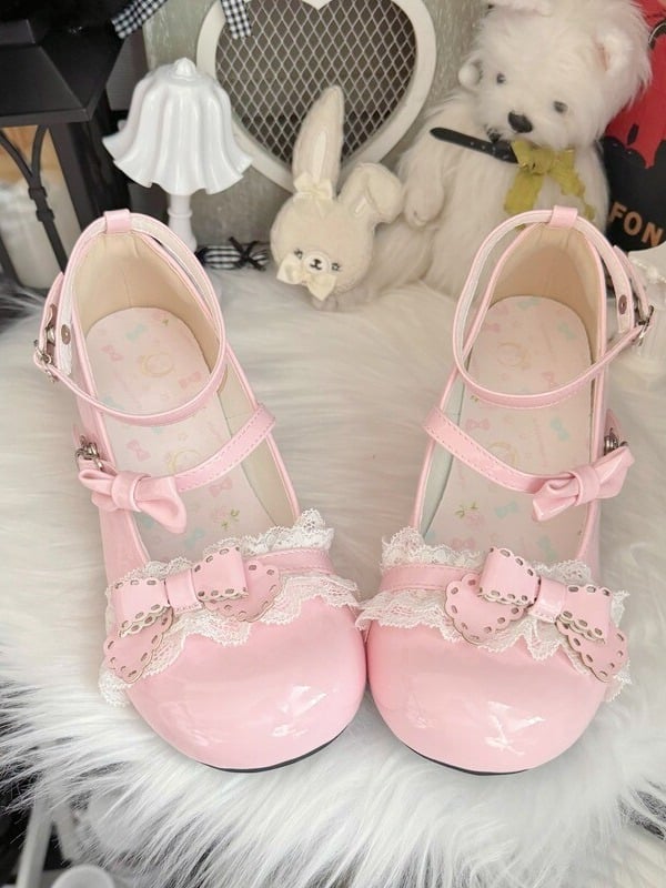 Sweet Pink Round Toe Mary Jane Bowknot Ankle Strap - MUMA Lolita