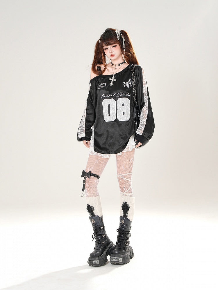 Embroidery Asymmetrical Neckline Butterfly