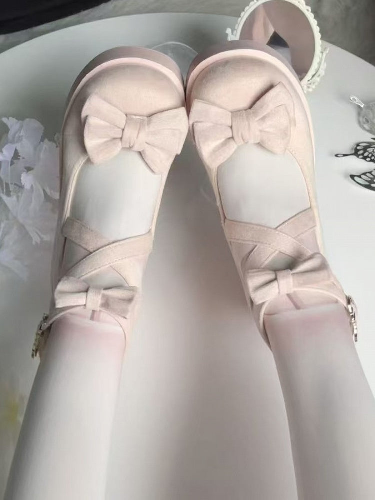 Suede Snap Lolita with Pink Bow Design and Details Sweet Shoes