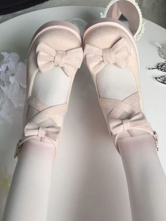 Suede Snap Lolita with Pink Bow Design and Details Sweet Shoes