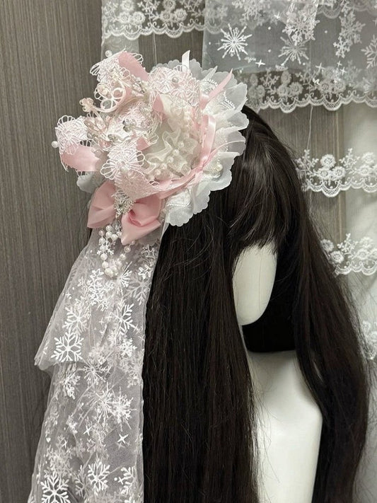 Lace Mini Hat with Rhinestone Snowflake Decor - Post-2000 Gift Shop