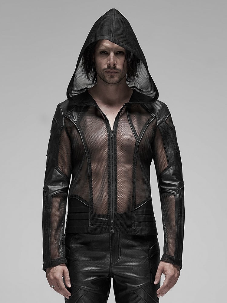 Punk Men's Black Hoodie Mesh