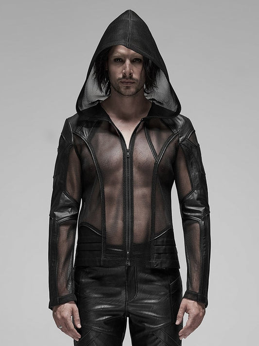 Punk Men's Black Hoodie Mesh