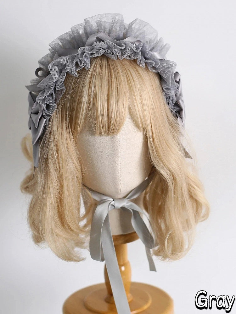 18-Color Ruffled Bow Tulle Hairband Lolita