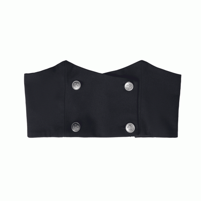 Black Double-Breasted Corset Belt with Silver-Tone Buttons