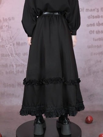 With Skirt Eden-inspired Trim Gothic Black Midi Print Lace