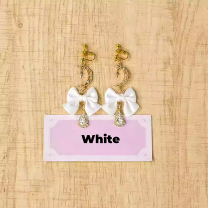 Bow Moon Jirai Kei White/Dusty Pink/Pink/Blue/Black Ear Clips