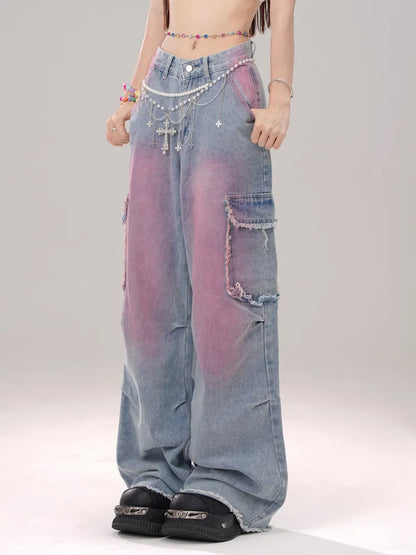 Jeans Saumtaschen Cargo Blau Roh