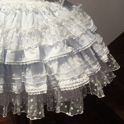 Polka-dot Hime Lolita Hanayome Lolita Kleid Muster Herz Blau JSK Rüschen Herz Vorne