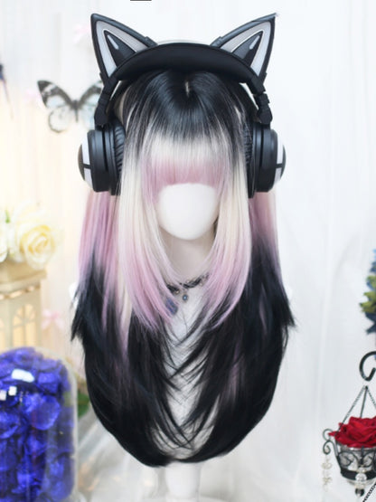 Pink and Purple Ombre Under Bust Length Wig with Full Bangs