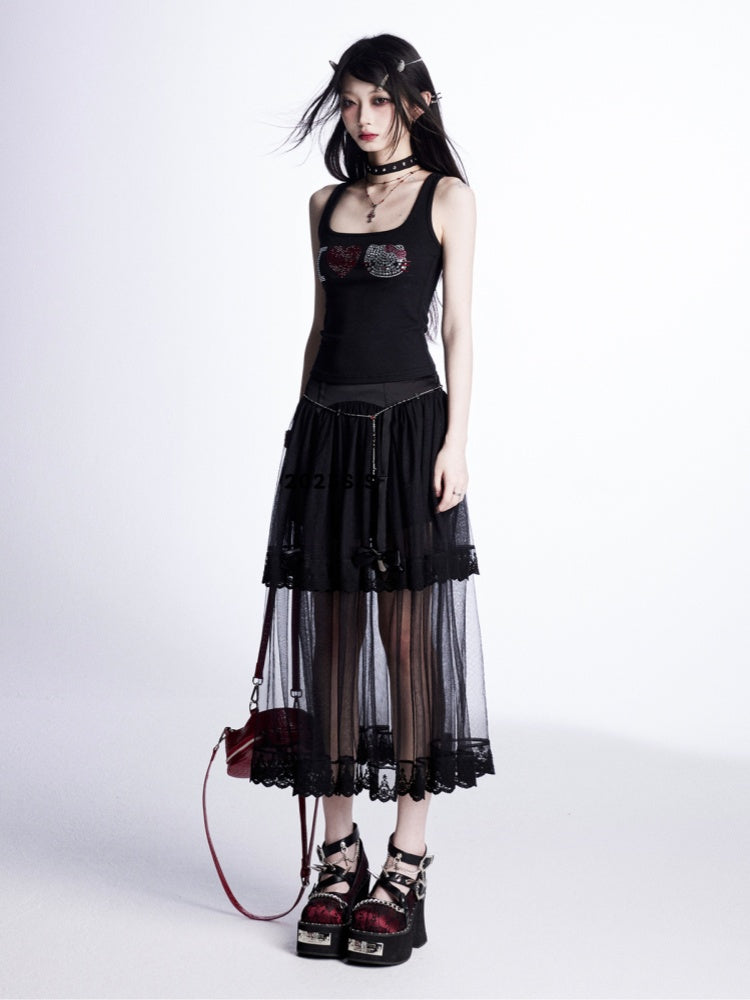 Tiered Mesh Skirt Trim Black Lace