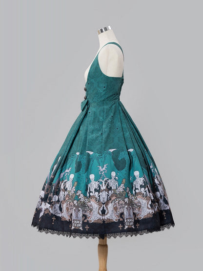 Green Skeleton Cross Gothic Lace Dress - NnSTAR