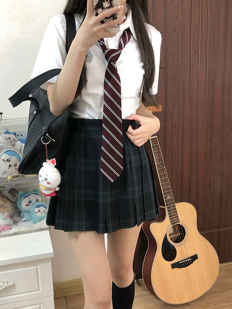 Preppy Embroidered Badge Shirt Short JK Style White Sleeves Uniform