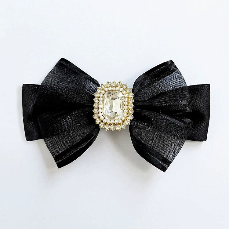 Black Crystal Bow Hair Clip - Dream Core Waves