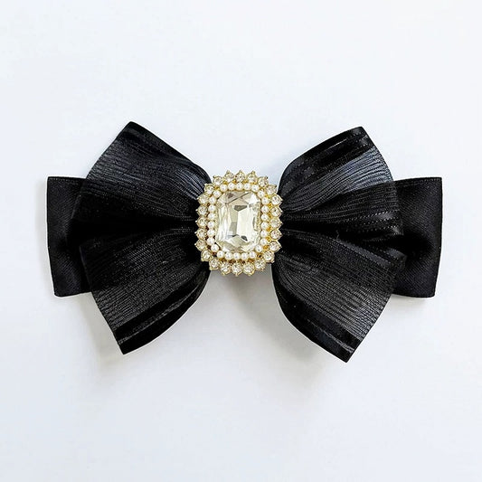 Black Crystal Bow Hair Clip - Dream Core Waves