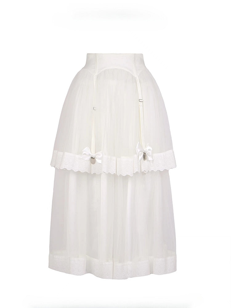 Tulle Gothic Lolita Bow with Skirt White Layered Details