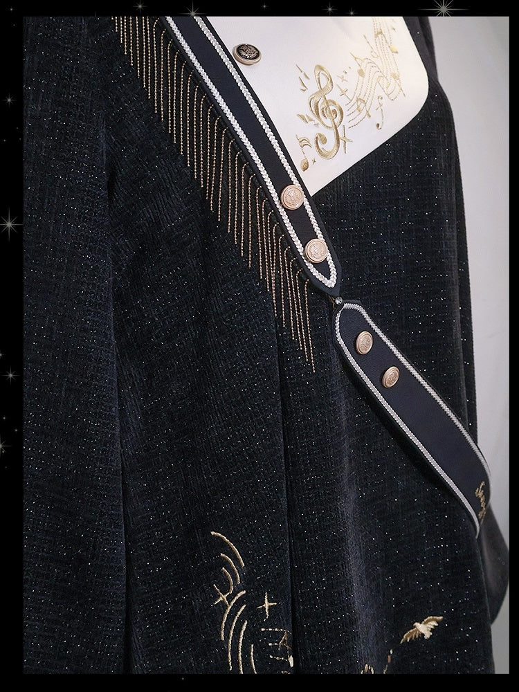 Set-Schwarz Schwarz Glitzernden Stil Ouji Waffel Preppy Mode Volle