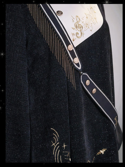 Set-Schwarz Schwarz Glitzernden Stil Ouji Waffel Preppy Mode Volle