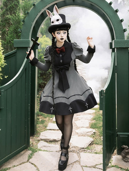 Curved Gothic Gray Black and Wing Lolita Bat Bodice Juliette