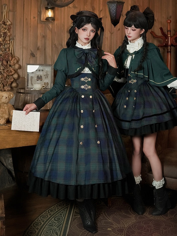 JSK Lolita Set + - Under Bust Preppy Version Style Long Green