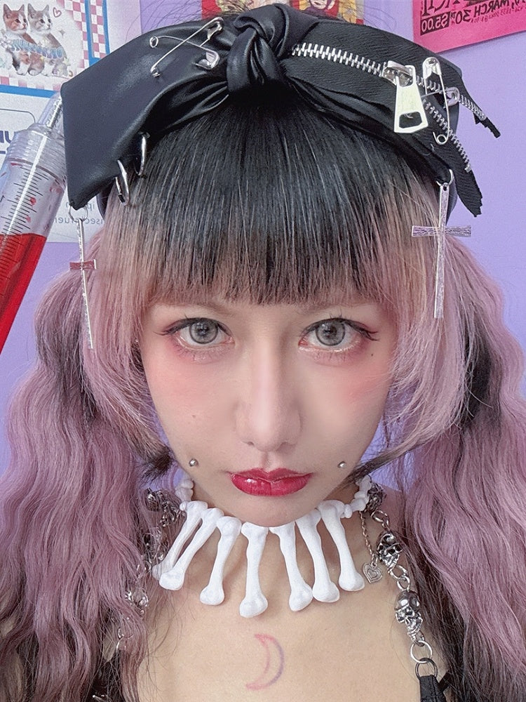 Gyaru Weiß Y2K Fashion Choker Anhänger Knochen