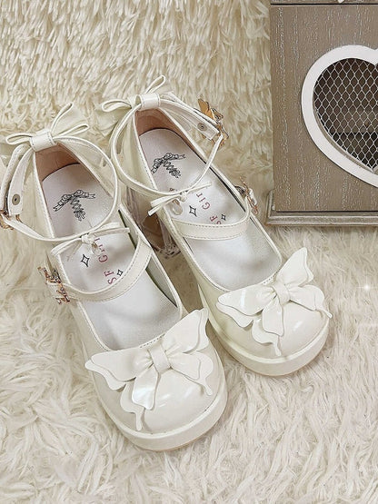 Design High Lolita Heels Snap with Platform White Hime Transparent Block Heel