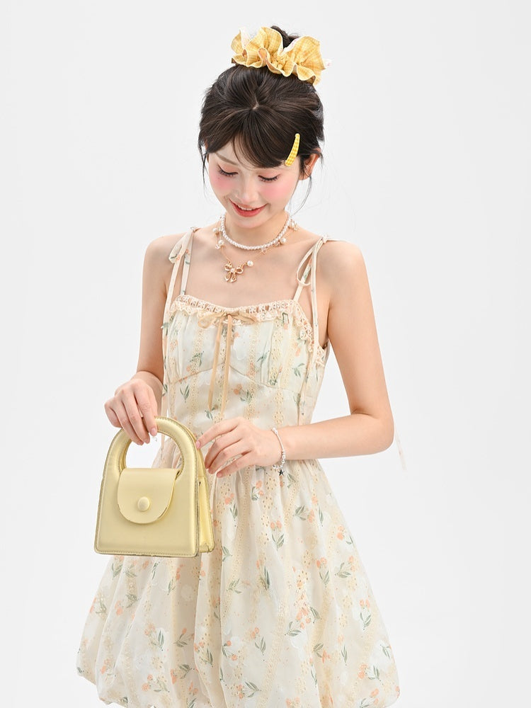 Bubble Sweet Kleid mit selbstbindenden Trägern Slip Apricot Blumenmuster Rock Urlaub