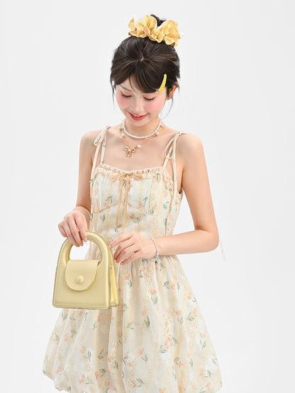 Bubble Sweet Kleid mit selbstbindenden Trägern Slip Apricot Blumenmuster Rock Urlaub