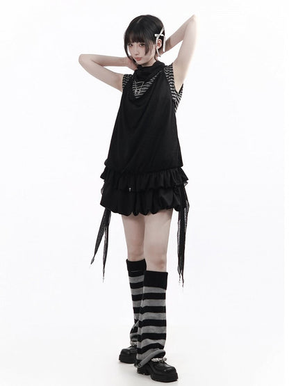 Black Bubble Skirt with Streamer Details - PINK SAVIOR