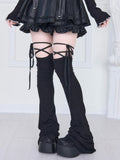 Black Jirai with Kei Leg Straps Criss-Cross Self-Tie Warmers