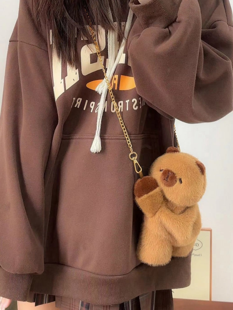 かわいいカピバラのブラウンぬいぐるみバックパック/クロスボディ