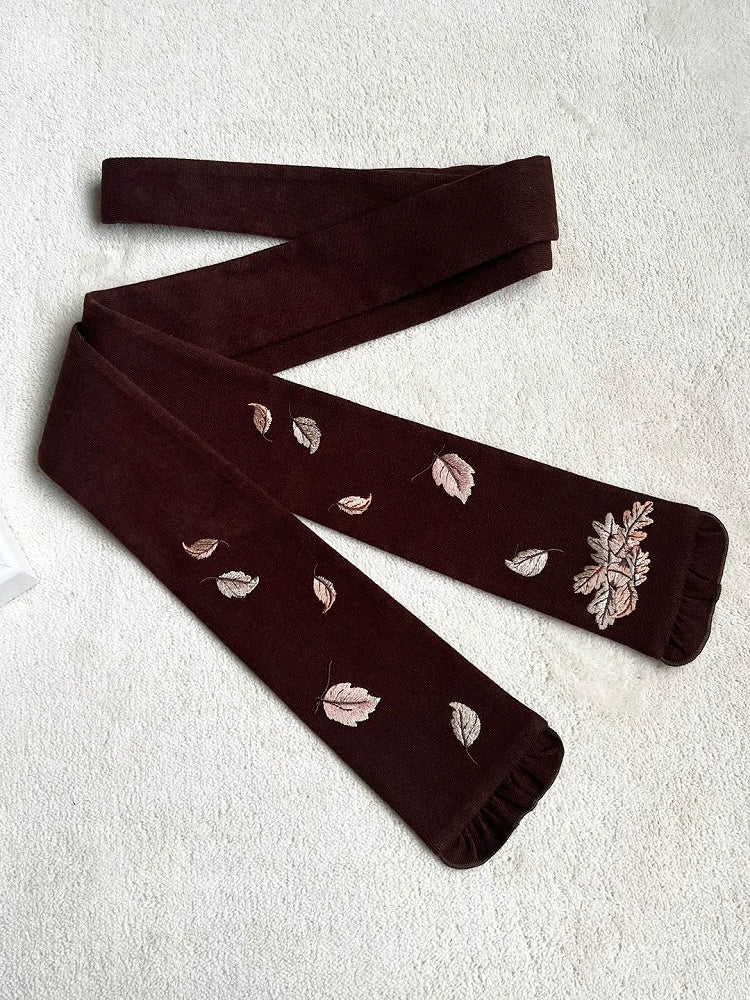 Embroidered Lolita Belt with Ruffle Accents in Wine Red or Brown - With PUJI