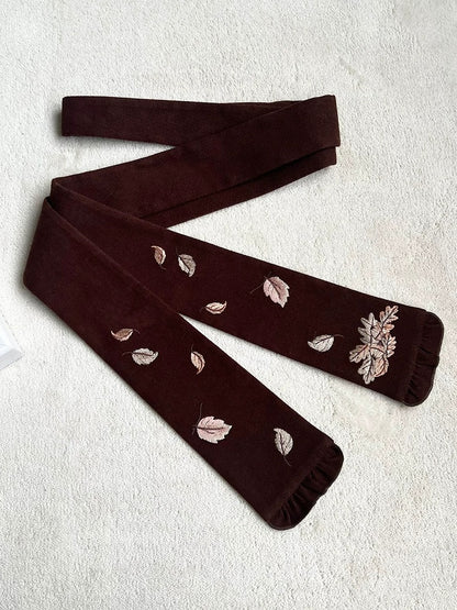 Embroidered Lolita Belt with Ruffle Accents in Wine Red or Brown - With PUJI