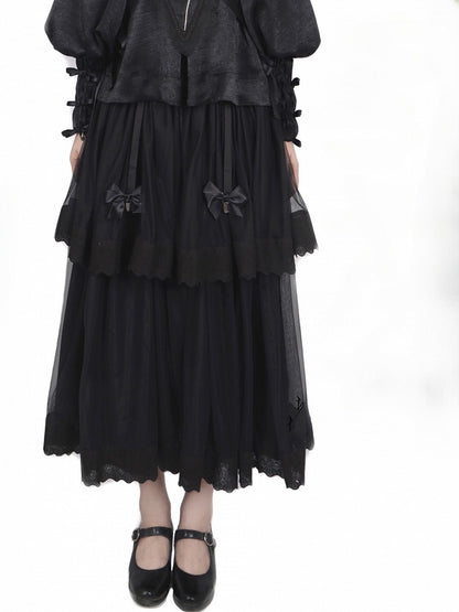 Gothic Tulle Bow with Skirt Details Lolita Layered Black
