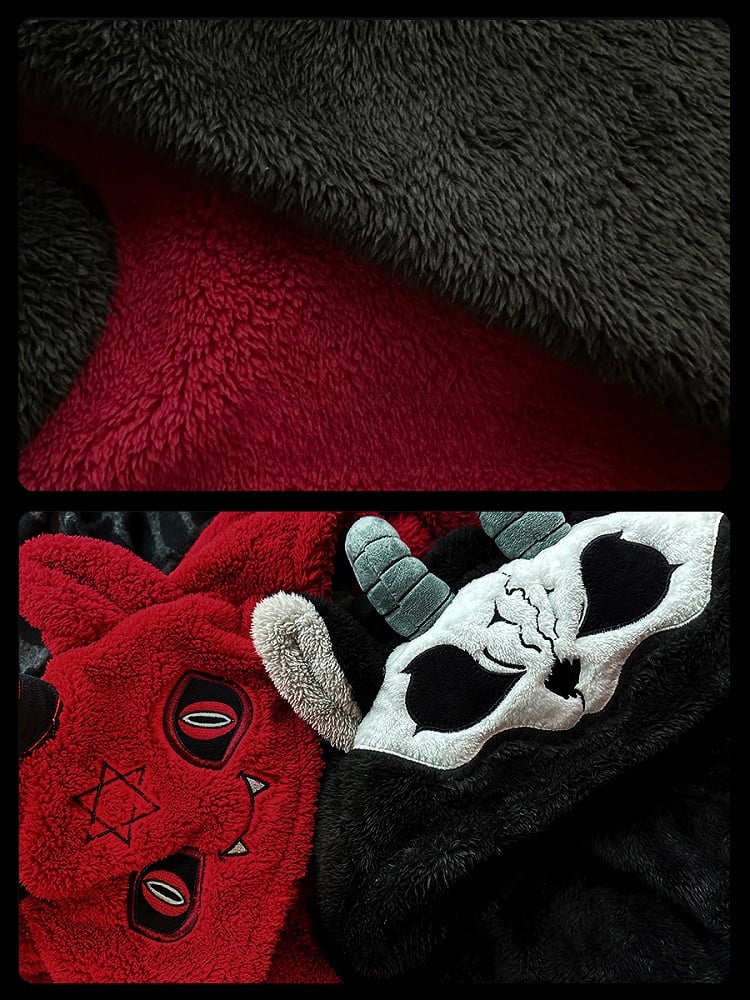 Gothic Pants Pajama with Winter Plush Nightgown Set Red Devil