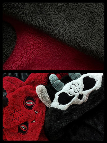 Gothic Pants Pajama with Winter Plush Nightgown Set Red Devil