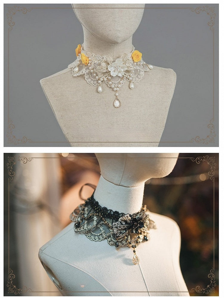 5 Lolita Options – with Choker Floral Lace Bead Accents Color