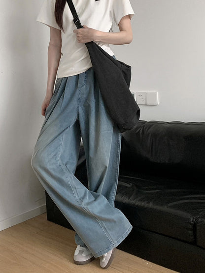 Hose Hellblau/Beige Sommer Weites Bein Casual