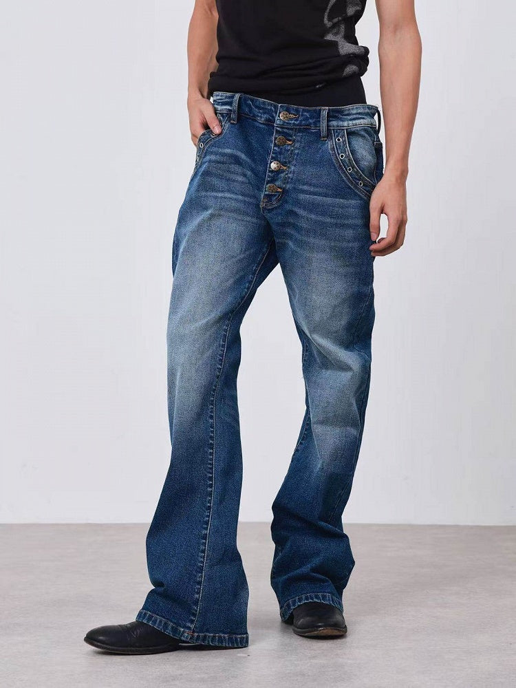 Faded Wash Straight-Leg Jeans in Dark Blue - DETW OnLine