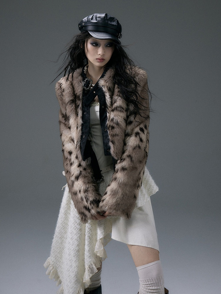 バックル＆スタッズ ブラック リバーシブル レオパード シャギー ジャケット