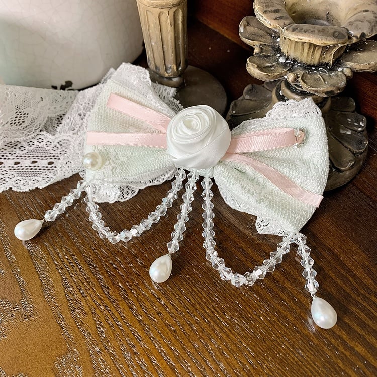 ホワイト/ピンク/ブルー/グリーンの蝶結びヘアクリップ