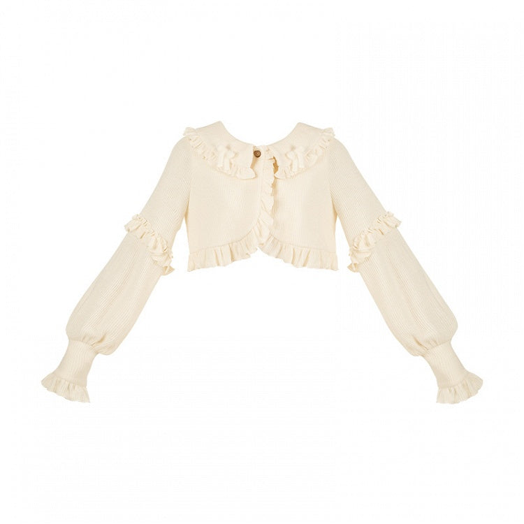and Cardigan for Autumn Beige Winter Cropped Ruffle Trimming