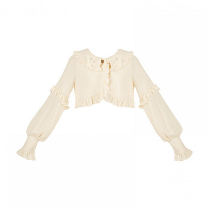 and Cardigan for Autumn Beige Winter Cropped Ruffle Trimming