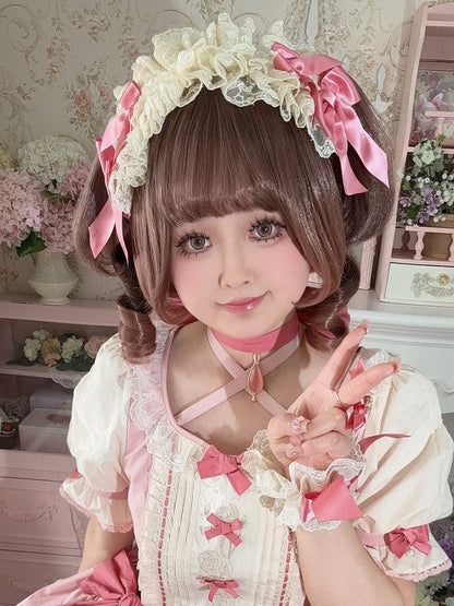 Bowknot BeigePink Ruffled Details Hairband